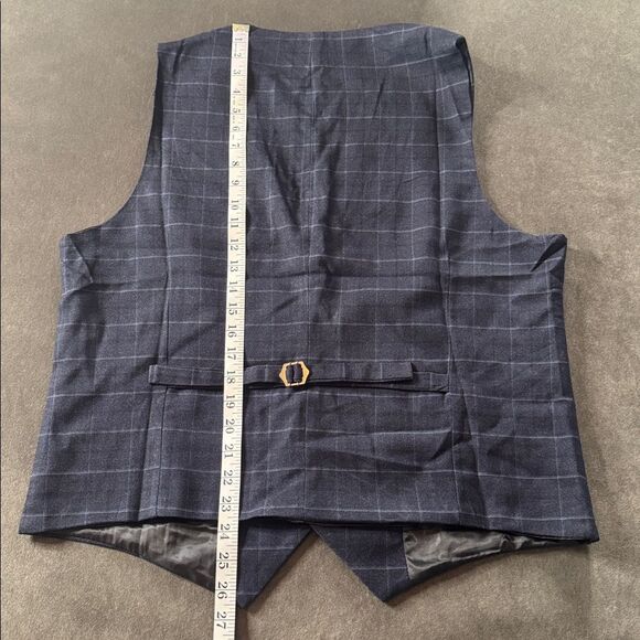 Men’s Dark Blue Plaid Slim Fit 3 Piece Business Formal Suit Jacket 42 Pants 40 - Picture 10 of 14